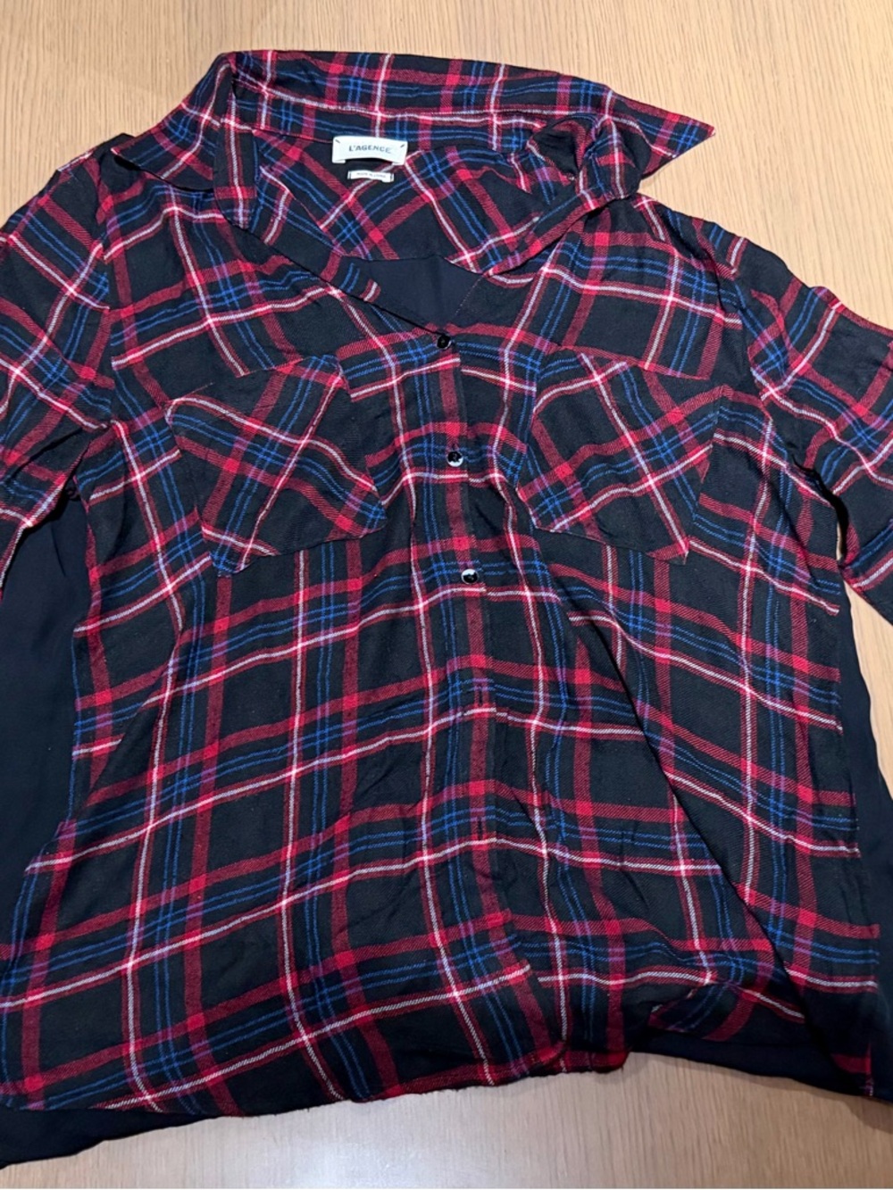 L'AGENCE Red & Navy Plaid Buttoned Shirt